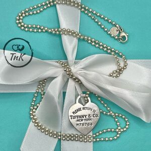 Tiffany & Co. Beaded 34” Chain Return to Tiffany Heart Tag Necklace in Silver